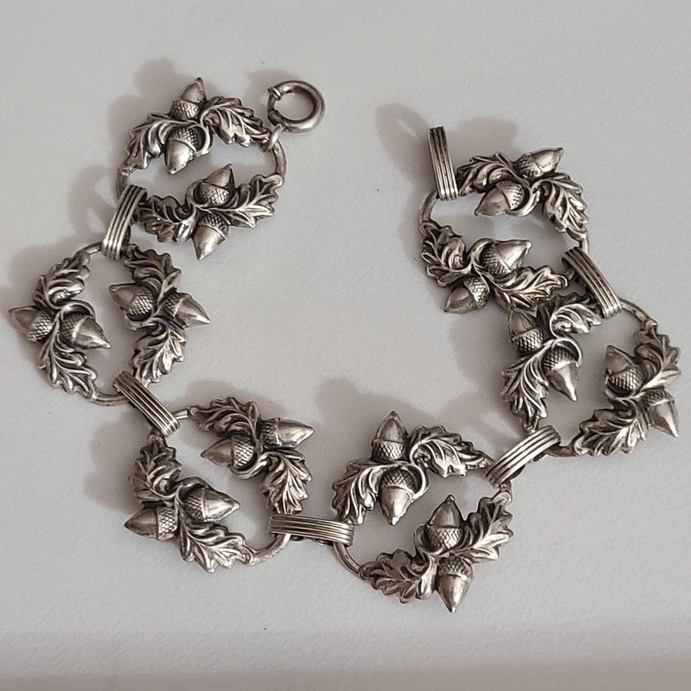 Vintage Danecraft Sterling Silver Acorns Leafs Bracelet Links Estate Jewelry Euc